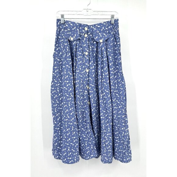vintage 80s HIGH WAISTED FULL SKIRT midi button front mom floral boho academic S - Picture 1 of 9